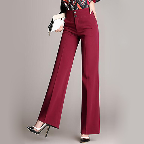 

Women's Street chic Plus Size Work Loose Cotton Business Pants - Solid Colored Lace Wine Navy Blue S / M / L