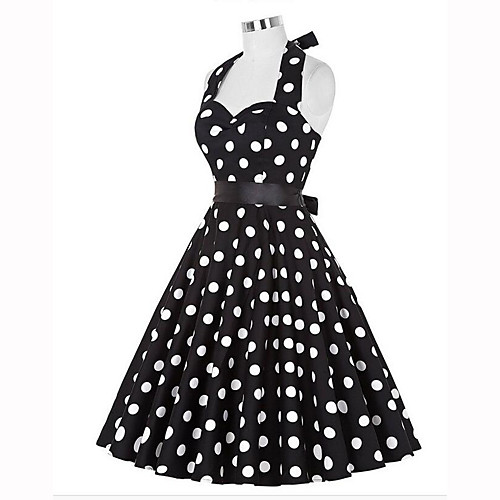 

Women's A Line Dress Knee Length Dress White Black Sleeveless Polka Dot Summer Halter Neck Hot Vintage Going out S M L XL XXL