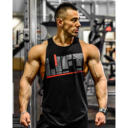 

Men's Tank Top Graphic Letter Print Sleeveless Daily Tops Active White Black Yellow