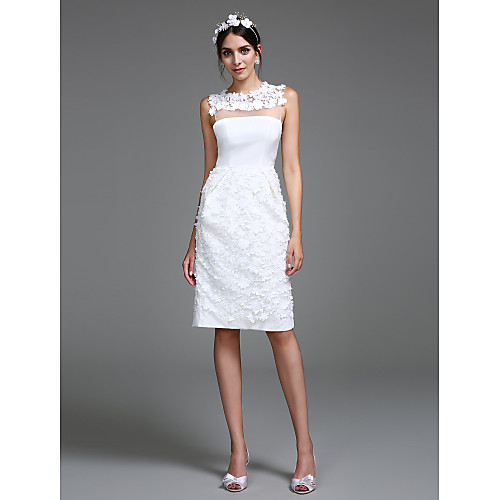 

Sheath / Column Wedding Dresses Jewel Neck Short / Mini Chiffon Regular Straps Romantic Casual See-Through Plus Size Backless with Flower 2021
