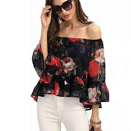 

Women's Blouse Floral Long Sleeve Going out Tops Streetwear Black