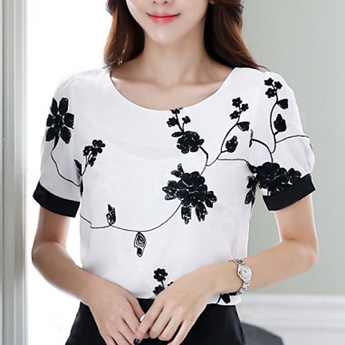 

Women's Blouse Floral Plus Size Print Short Sleeve Daily Tops White