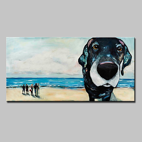 

Oil Painting Handmade Hand Painted Wall Art Pop Art Modern Animal Dog Beach Home Decoration Décor Stretched Frame Ready to Hang