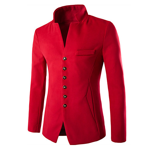 

Men's Blazer Daily Work Chinoiserie Solid Colored Slim Polyester Men's Suit Red / Navy Blue / Black - Stand Collar / Fall / Spring / Long Sleeve