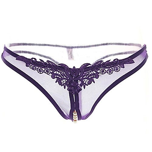 

Women's Beaded / Lace Solid Colored G-strings & Thongs Panties Mid Waist Sexy Purple One-Size