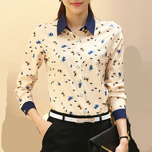 

Women's Shirt Animal Plus Size Long Sleeve Work Tops Beige