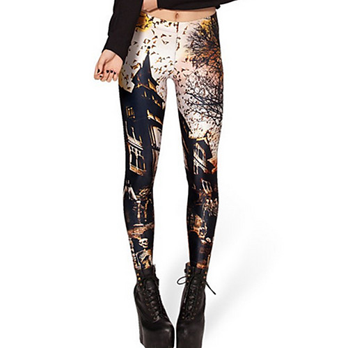 

Women's Sexy Sporty Legging Geometric Print Mid Waist Black S M L