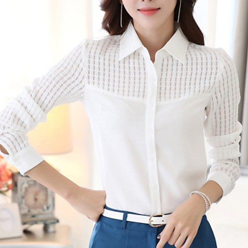 

Women's Shirt Solid Colored Plus Size Cut Out Long Sleeve Work Tops White