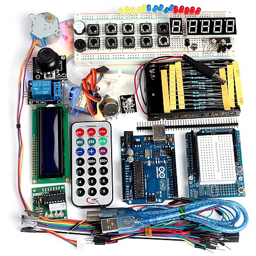 

Funduino Advanced Starter Kit LCD Servo Motor Dot Matrix Breadboard LED Basic Element Pack Compatible for Arduino