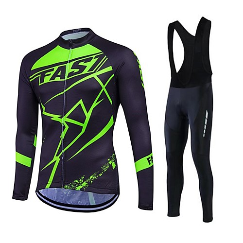 

Fastcute Men's Long Sleeve Cycling Jersey with Bib Tights Black Plus Size Bike Clothing Suit Thermal / Warm Fleece Lining Breathable 3D Pad Quick Dry Winter Sports Polyester Fleece Silicon Geometry
