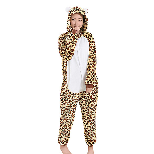 

Adults' Kigurumi Pajamas Leopard Onesie Pajamas Velvet Mink Brown Cosplay For Men and Women Animal Sleepwear Cartoon Festival / Holiday Costumes