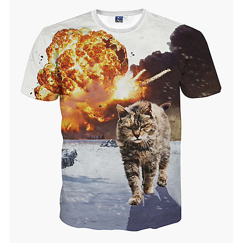 

Men's T shirt Graphic Animal Print Short Sleeve Daily Tops White