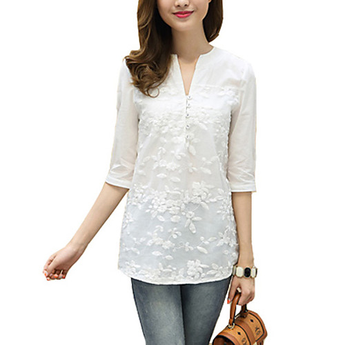 

Women's Blouse Jacquard Going out Tops Cotton Streetwear White