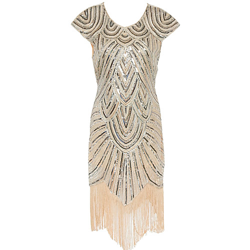 

Sheath / Column Elegant Sparkle & Shine Homecoming Cocktail Party Dress Jewel Neck Short Sleeve Tea Length Polyester with Sequin 2020
