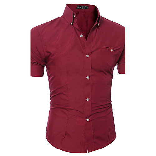 

Men's Shirt Solid Colored Basic Short Sleeve Daily Slim Tops Button Down Collar Wine Purple Pink / Summer