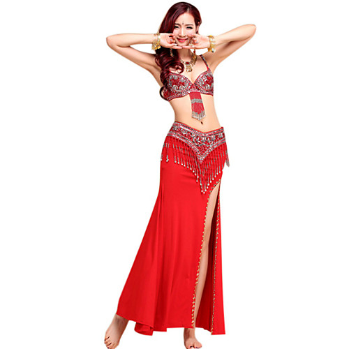 

Belly Dance Skirt Tassel Paillette Women's Performance Sleeveless Crystal Cotton Chinlon Spandex