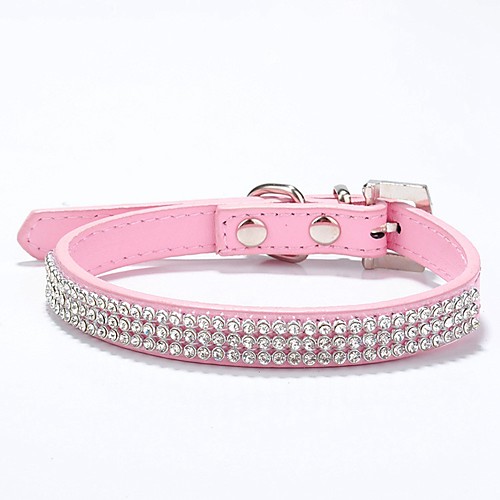 

Cat Dog Collar Breathable Adjustable / Retractable Studded Running Casual Cosplay Safety Solid Colored Rhinestone PU Leather Black Red Blue Pink Rose