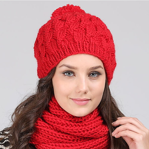 

Women's Work Active Knitwear Beanie / Slouchy-Solid Colored Fall Winter White Red