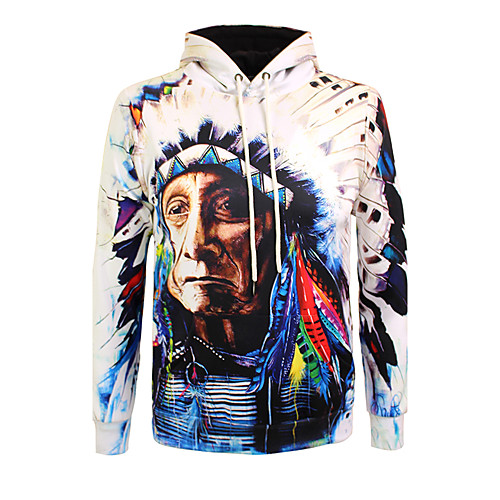 

Men's Hoodie 3D Portrait Print Round Neck Daily Going out Boho Hoodies Sweatshirts Long Sleeve White Beige / Fall