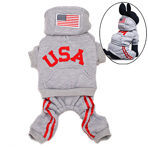 

Dog Hoodie Jumpsuit Dog Clothes American / USA Gray Red Pink Cotton Costume For Spring & Fall Winter Men's Women's Sports Fashion