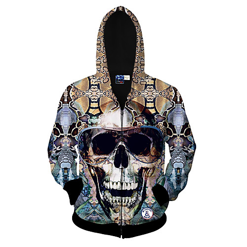 

Men's Hoodie Jacket 3D Skull Print Round Neck Halloween Daily Sports Active Hoodies Sweatshirts Long Sleeve Yellow / Fall / Winter / Spring
