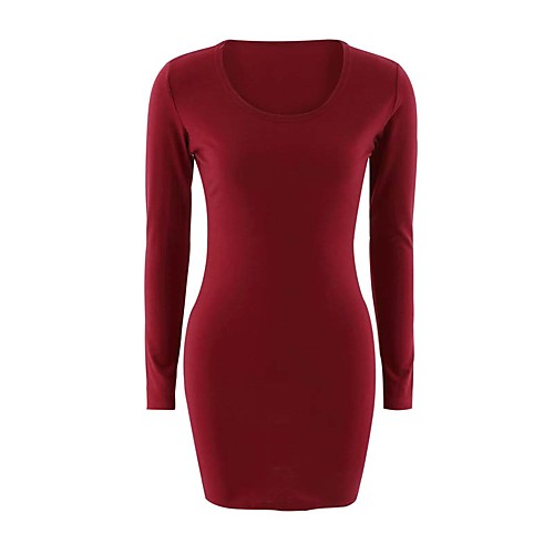 

Women's Bodycon Short Mini Dress Wine Army Green Black Long Sleeve Solid Colored Fall Winter Round Neck Streetwear Going out S M L XL
