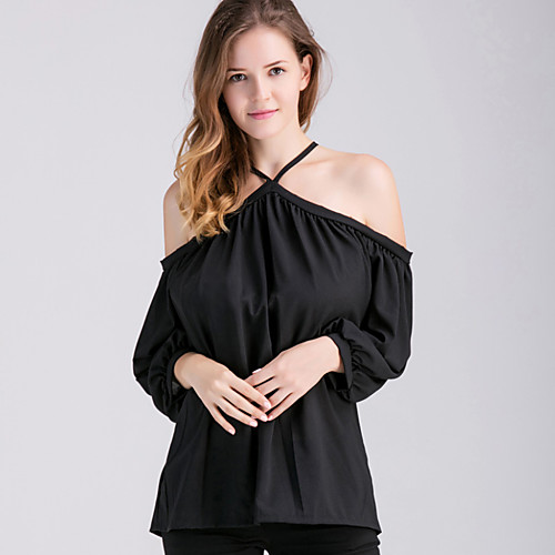 

Women's Blouse Solid Colored Long Sleeve Going out Tops Black