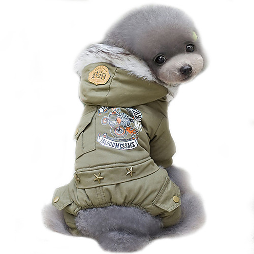 

Dog Coat Hoodie Winter Dog Clothes Jade Khaki Costume Cotton Police / Military Cosplay Keep Warm Windproof S M L XL XXL