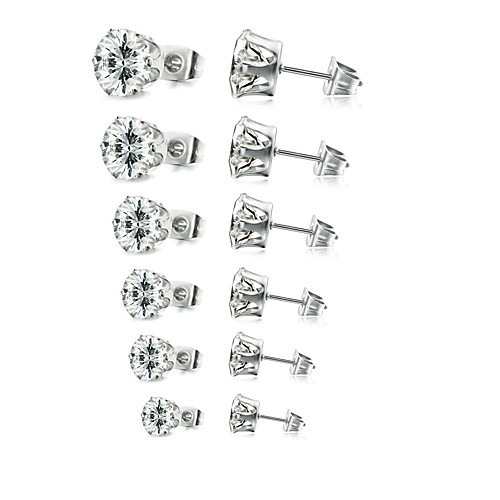 

Women's Men's Cubic Zirconia Stud Earrings Solitaire Ladies European Simple Style Zircon Silver Plated Earrings Jewelry White / Black For Party Wedding Daily Masquerade Engagement Party Prom 6 Pairs