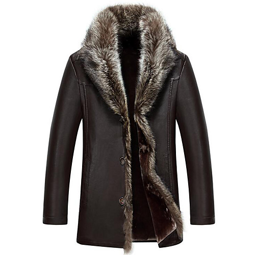

Men's Coat Daily Coat Notch lapel collar Slim Jacket Solid Colored Wine Black / Faux Fur