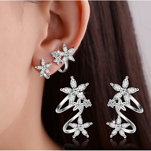 

Women's Crystal Synthetic Diamond Stud Earrings Clip on Earring cuff Leaf Heart Flower Ladies Basic Elegant Double-layer Blinging everyday Sterling Silver Earrings Jewelry Silver / Gold For Party