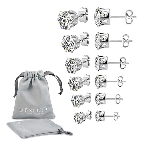

Women's Men's Cubic Zirconia Stud Earrings Solitaire Ladies European Simple Style Zircon Silver Plated Earrings Jewelry White / Black For Party Wedding Daily Masquerade Engagement Party Prom 6 Pairs