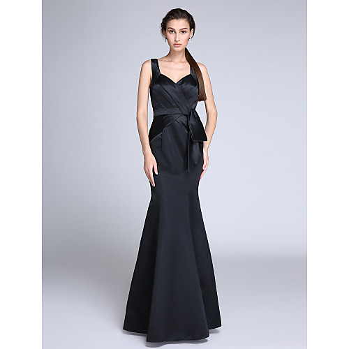 

Mermaid / Trumpet Straps Floor Length Satin Formal Evening Dress with Side Draping by TS Couture