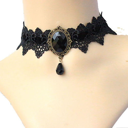 

Women's Sapphire Crystal Choker Necklace Pendant Necklace Tassel Fringe Ladies Geometric Tattoo Style Gothic Lace Purple Red Blue Pink Green Necklace Jewelry For Party Cosplay Costumes
