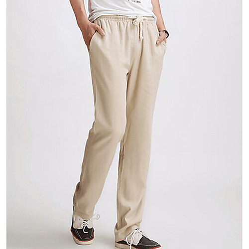 

Men's Chinoiserie Linen Daily Slim Sweatpants Pants Solid Colored Full Length Modern Style Black Army Green Beige / Spring / Fall