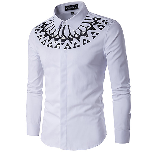

Men's Shirt Geometric Long Sleeve Daily Slim Tops Standing Collar White