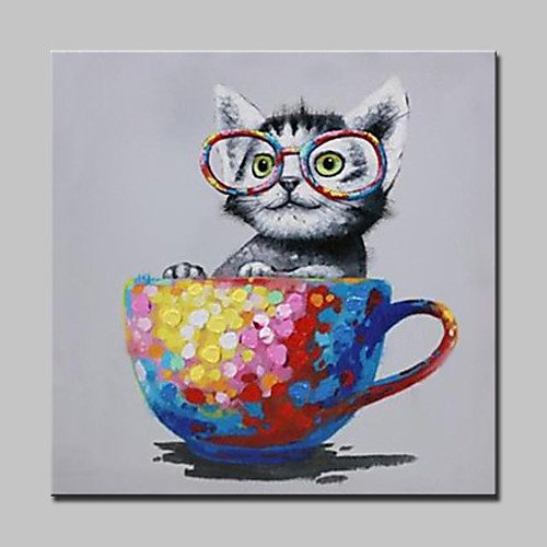 

Oil Painting Hand Painted Square Animals Pop Art Modern Stretched Canvas