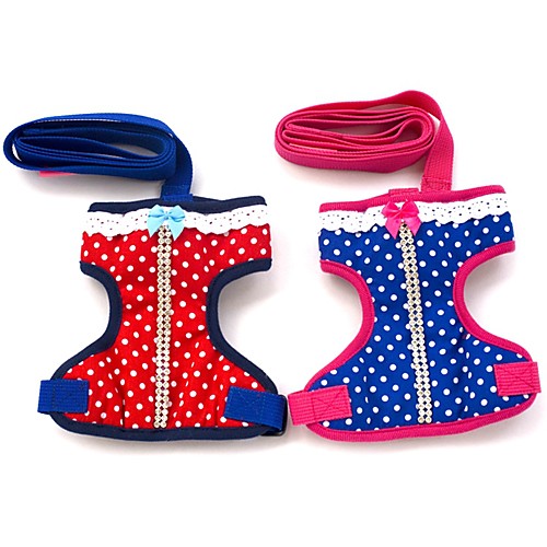 

Cat Dog Harness Leash Soft Running Vest Casual Safety Polka Dot Fabric Red Blue