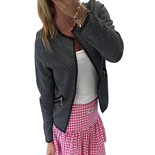 

Women's Jacket Daily Winter Spring Short Coat V Neck Regular Fit Jacket Long Sleeve Solid Colored Gray White / Cotton