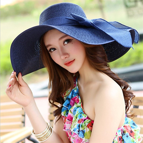 

Women's Kentucky Derby Holiday Outdoor Straw Straw Hat-Solid Colored Summer Navy Blue White Fuchsia