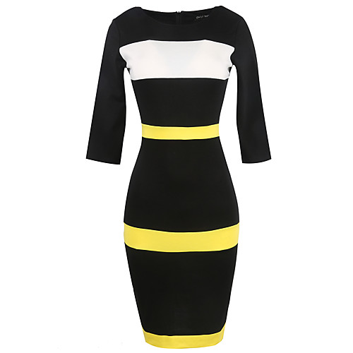 

Women's Sheath Dress Knee Length Dress Yellow Navy Blue Black Striped Fall Winter Round Neck Streetwear Work Belt Not Included Slim S M L XL XXL 3XL / Cotton / Plus Size / Plus Size / Cotton