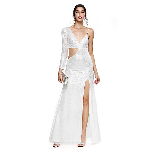 

Sheath / Column Celebrity Style Cut Out Prom Formal Evening Dress V Neck Long Sleeve Floor Length Sequined with Sequin Split Front 2020