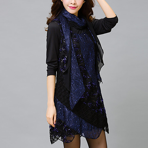

Women's Lace Short Mini Dress Purple Blue Long Sleeve Solid Colored Lace Fall Round Neck Streetwear Going out Lace M L XL XXL 3XL 4XL / Plus Size / Plus Size