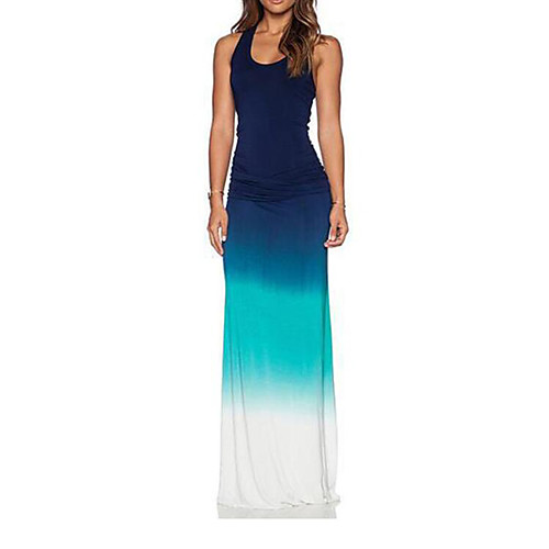 

Women's Sheath Dress Maxi long Dress Light Blue Sleeveless Blue Solid Colored U Neck Sophisticated Slim S M L XL