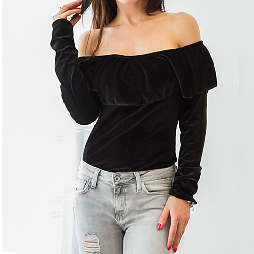 

Women's T shirt Solid Colored Ruffle Long Sleeve Daily Tops Casual Streetwear Black Yellow Green