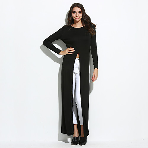 

Women's Shift Dress Maxi long Dress Wine Army Green Blue Gray Black Long Sleeve Black Solid Colored Split Fall Spring Round Neck Going out S M L XL XXL 3XL / Plus Size / Plus Size