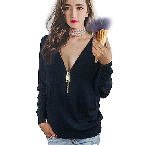 

Women's T shirt Solid Colored Plus Size Long Sleeve Daily Tops Cotton Black Blue Pink