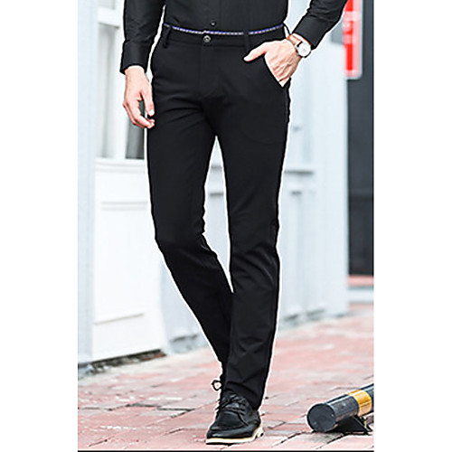 

Men's Basic Cotton Slim Work Straight Pants Solid Colored Full Length Wine Black Royal Blue
