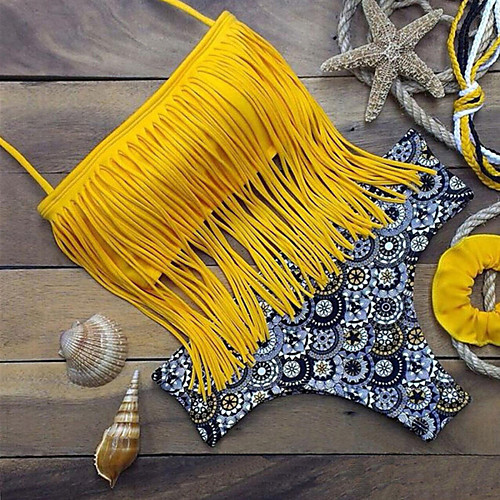 

Women's Bikini Swimsuit Print Color Block Yellow Swimwear Bathing Suits / Padded Bras / Sexy
