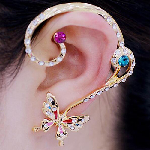 

Women's Clip on Earring Ear Cuff Helix Earrings Butterfly Animal Ladies Luxury Rhinestone Imitation Diamond Earrings Jewelry Rainbow / White For Party Daily Casual